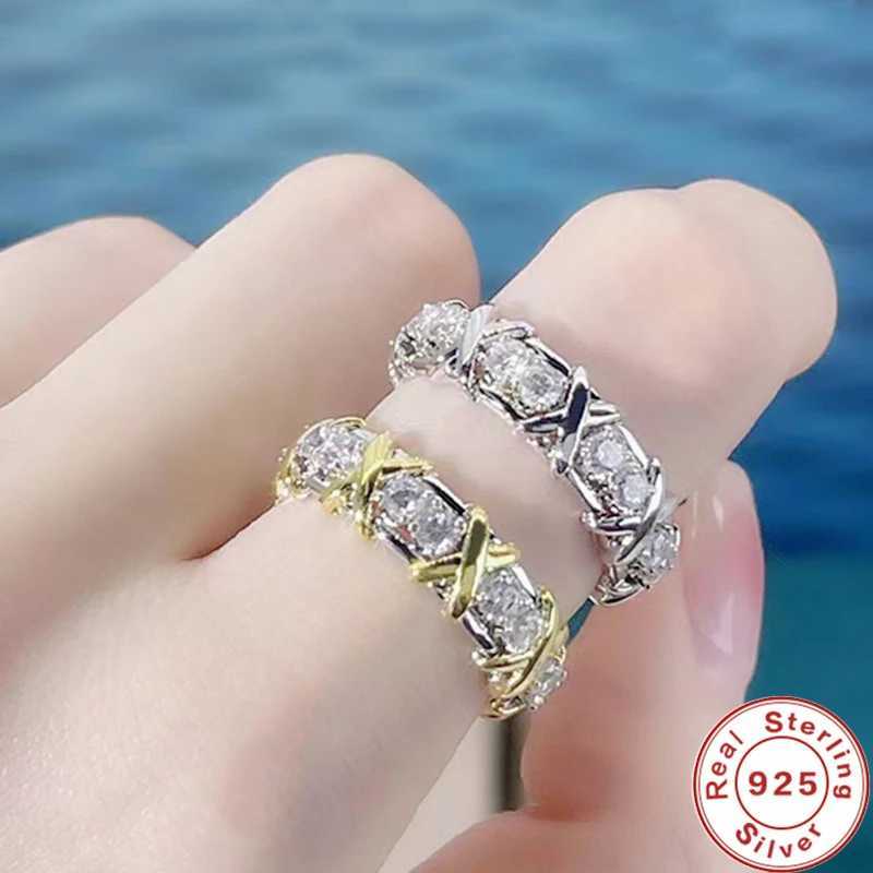 Luxury 925 Sterling Silver Ring Interlaced With AAA Zircon Crystal Ring For A Womans Engagement Jewelry Gift 2 Color Choices XJ250606