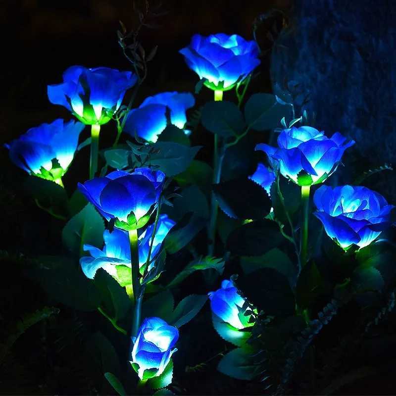 Solar Lights Outdoor Decorative Solar Garden Lights Rose Flower Lawn Lamp for Yard Patio Garden Decor Flowers W250607