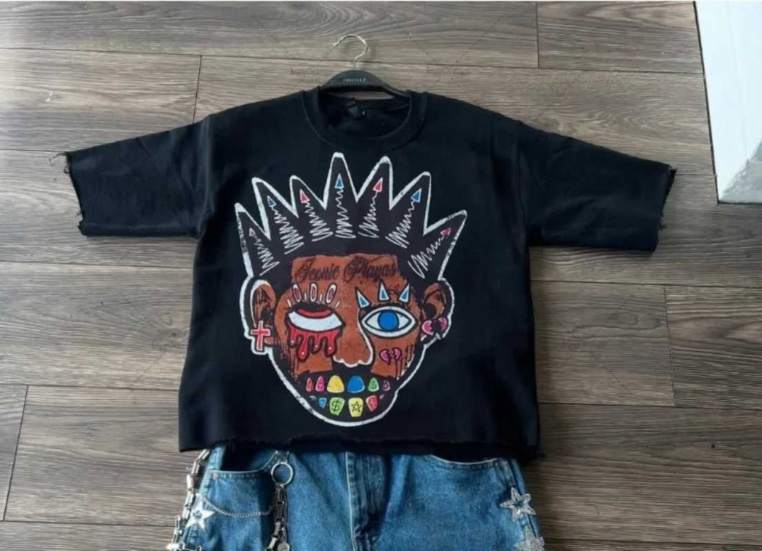 Retro Casual Loose Letter Anime Printed Short-sleeved Top Men Y2k Goth Punk Trendy Brand Harajuku Street Cotton T-shirt Women W250607