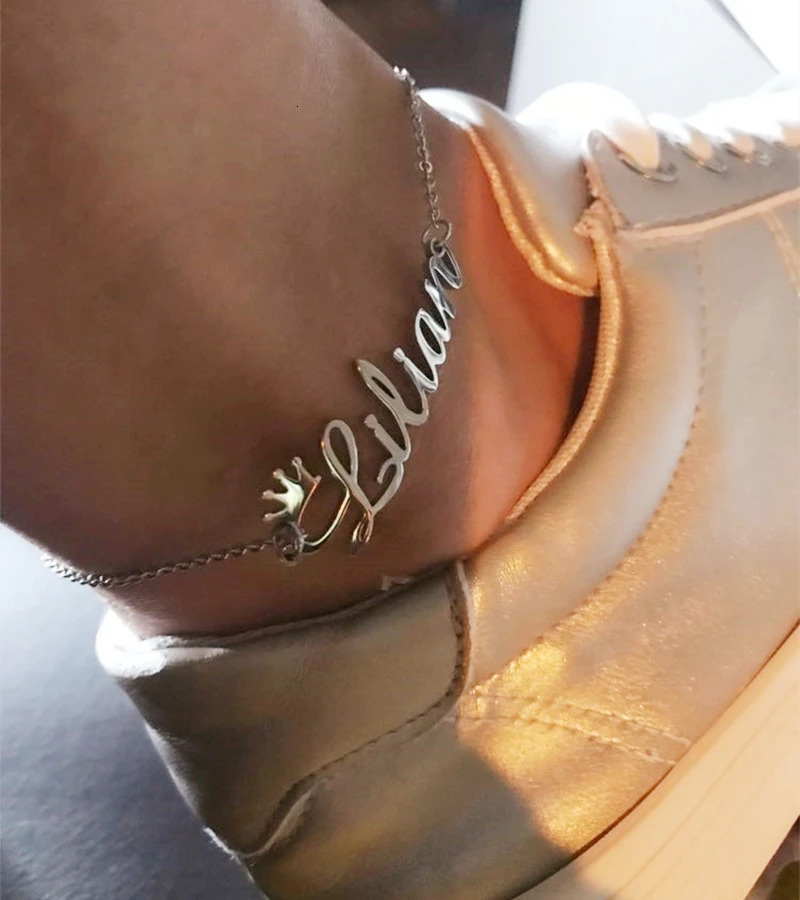 Personalized Butterfly Crown Name Anklet Women Girl Stainless Steel Custom Nameplate Ankle Bracelet Jewelry Birthday Gifts 250528