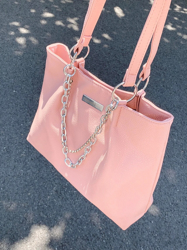 designer 2025 New Fashion Chain Tote Bag for Women, Niche Large Capacity Shoulder Bag, Pink Commuter Handbag for Classes