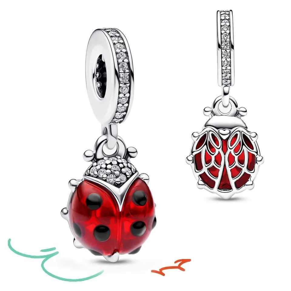 Authentic 925 Silver Red Labird Murano Glass Dangle Charm Fit Original Pan Bracelet DIY Girls Fine Jewelry Gift XJ250607