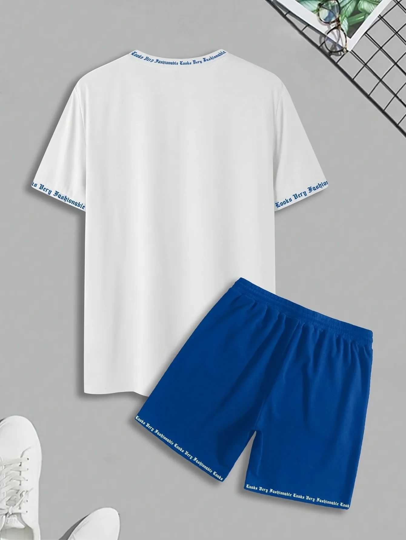 The 2025 summer letter 3D printed pattern mens casual sport set is light thin and breathable W250609
