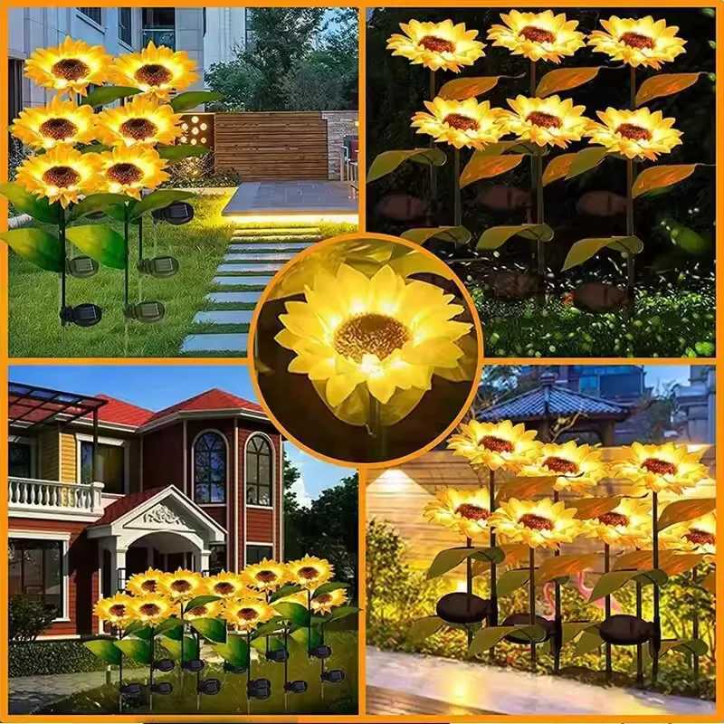 LED Solar Sunflowers Flower Light Home Decorative Flower Lights Garden Decoration Lawn Lamp Waterproof Landscape Flower Light XJ250606