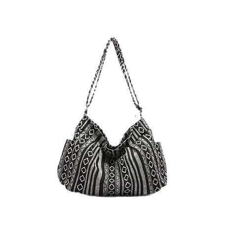 Large Capacity Ethnic Style Crossbody Women Fashion Printed Knitted Fabric Shoulder Casual Trendy Tote Bag for Going Out