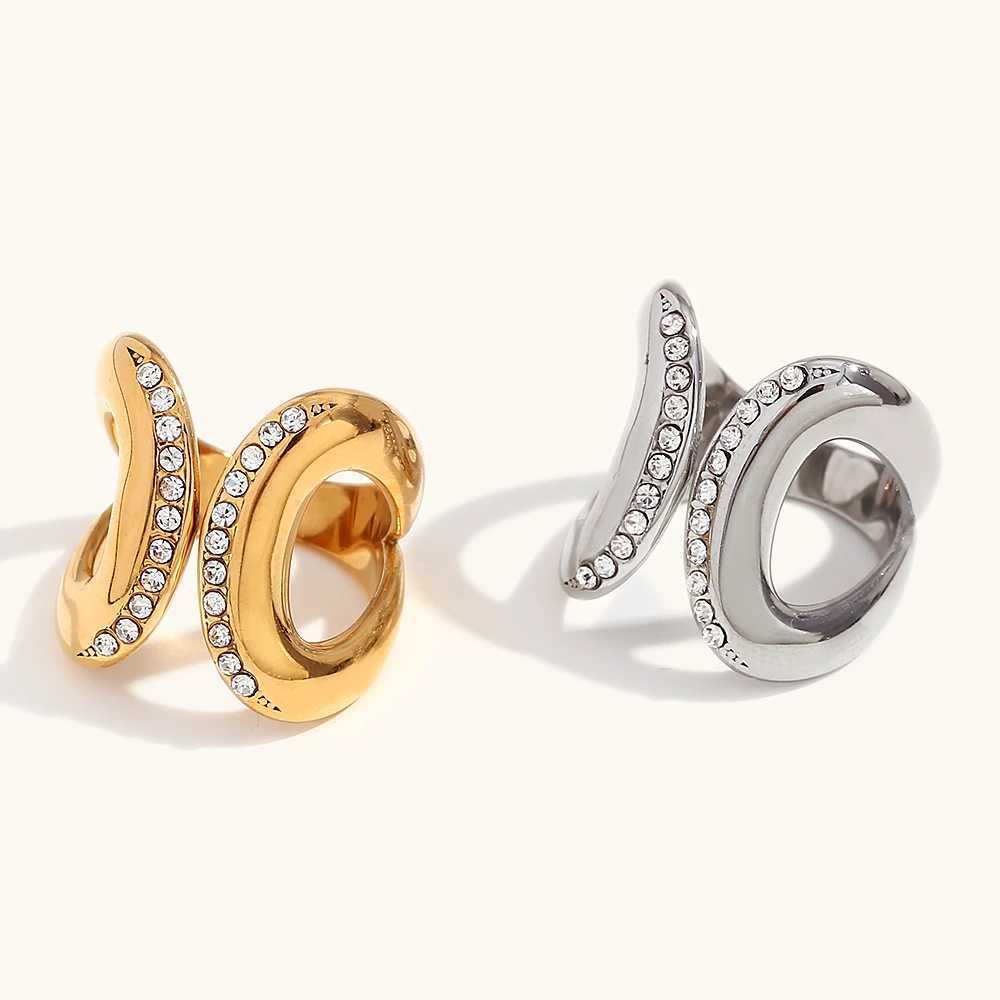 La.Muses Adjustable Creative with Diamonds Ring Stainless Steel Rings Women Fashion Waterproof Daily Jewelry Female Gift W250606