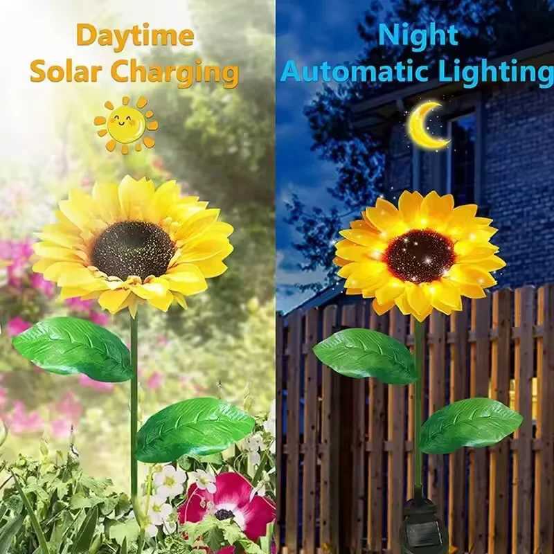 LED Solar Sunflowers Flower Light Home Decorative Flower Lights Garden Decoration Lawn Lamp Waterproof Landscape Flower Light XJ250606