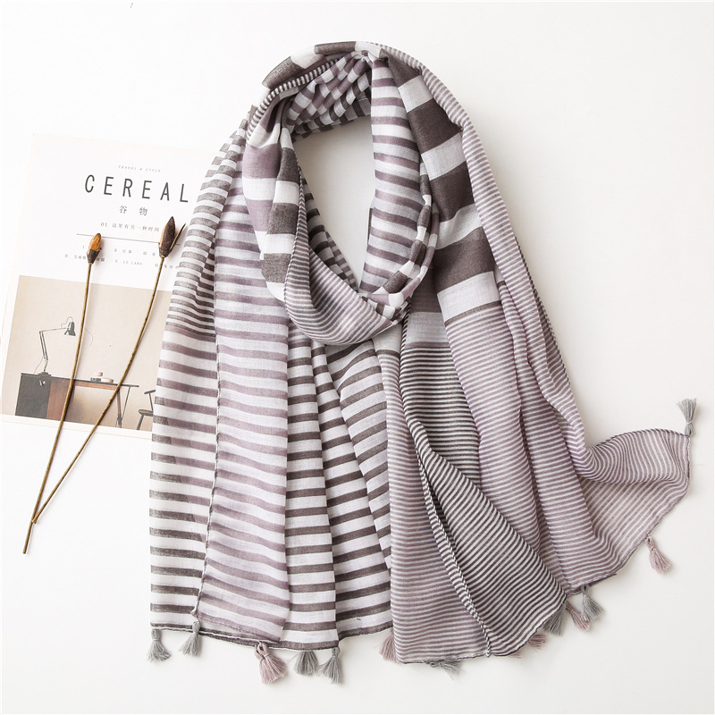 K946 Striped color matching cotton and linen scarf new style silk scarf women winter warm Korean style fashion shawl scarf spring and autumn thin