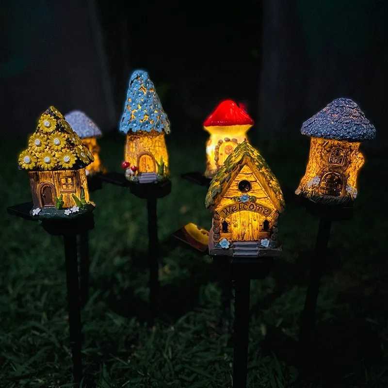 2025 New Cartoon Anime Resin Creative Mushroom House Outdoor Waterproof Ground Light Solar Garden Landscape Light XJ250606