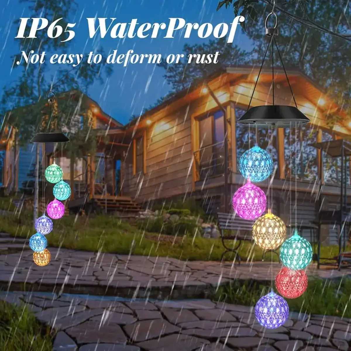 1pc Solar Moroccan Ball Wind Chime Lamp Villa Arrangement Colorful Hanging Light For Home Patio Grass and Terrace Decoration XJ250606