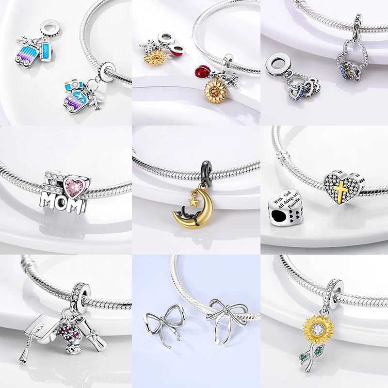 Silver 925 Charm Bead Flower Heart Aircraft Fit Original Bracelet Pendant DIY For Women Jewelry XJ250607