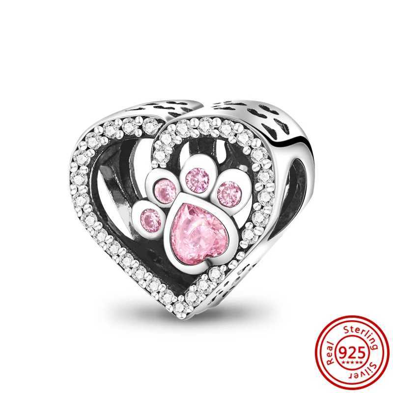 925 Sterling Silver Cute Animals Dog P Print Pendant Heart Beads Fit Original Pantaro Charms Bracelet DIY Jewelry Making XJ250607