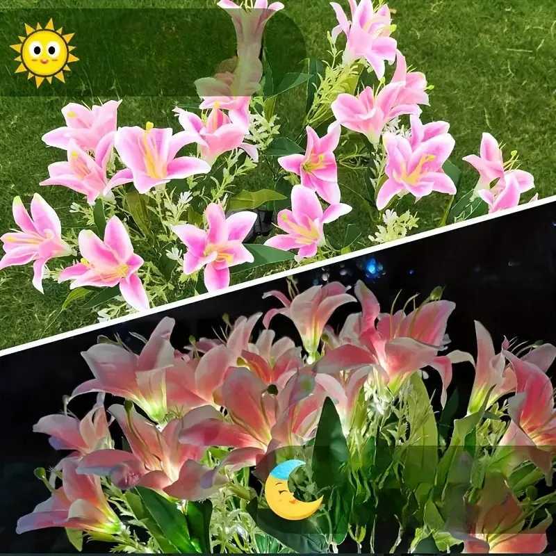 Solar Garden Lights Outdoor Solar Lights with 7-Head Lily Flower Lights for Garden Decoration Lawn Lights Yard Patio Landscape Lights XJ250606