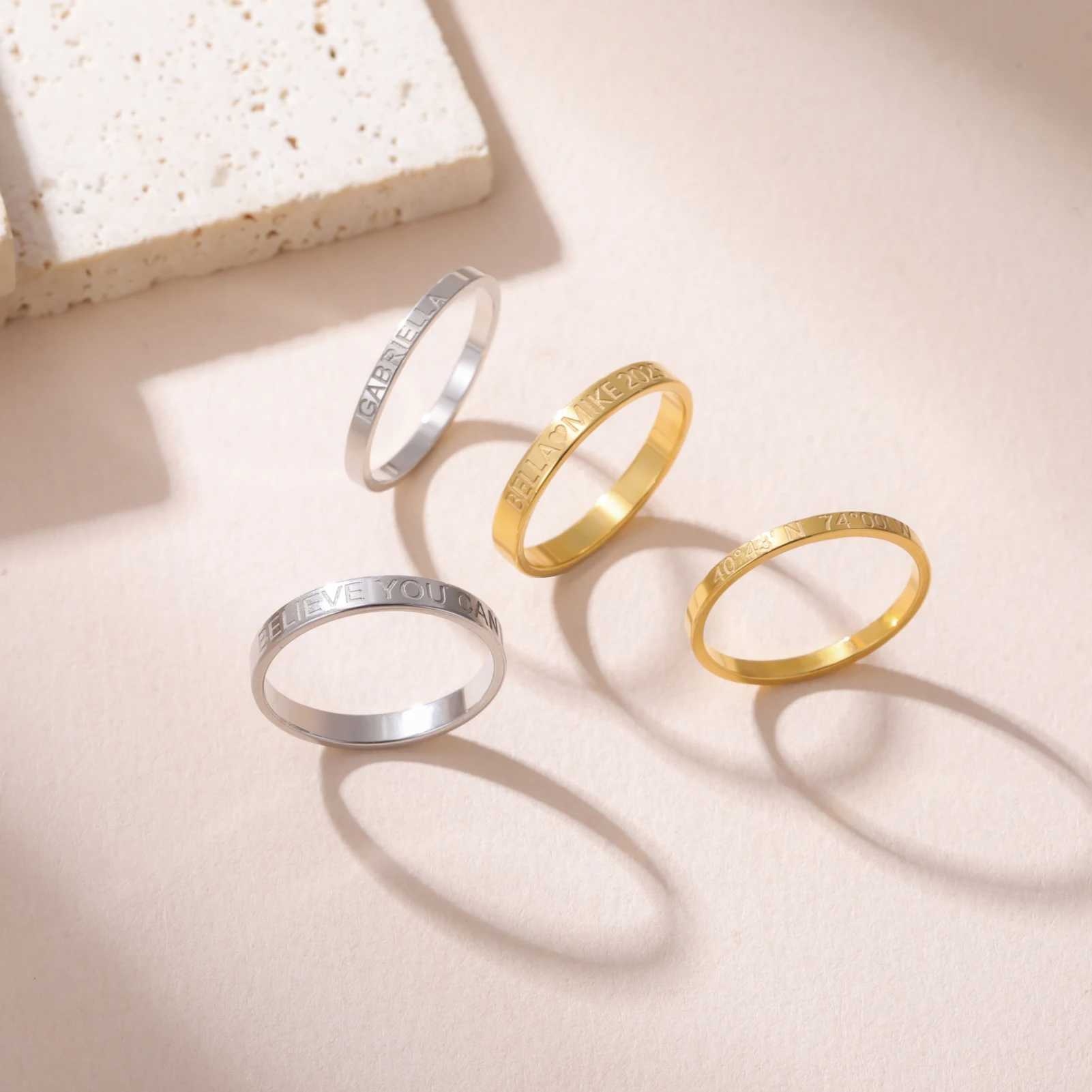Lemegeton 2mm Customized Name Ring Engraved Names Text Carved Stainless Steel Stackable Rings Personalized Couples GiftsXJ250606