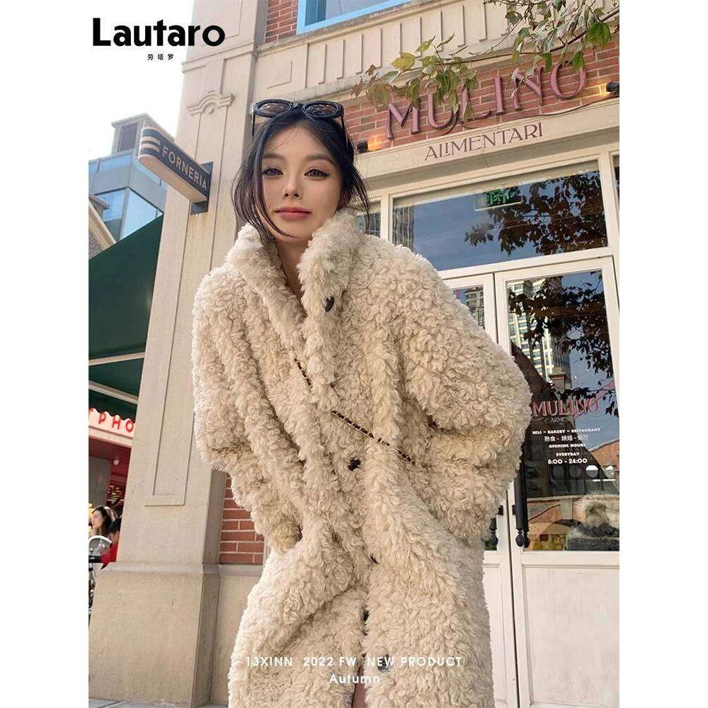 Lautaro Winter Long Loose Casual Soft Thick Warm Fluffy Black Faux Fur Coat Women Stand Collar Hairy Furry Fuzzy Overcoat 2023