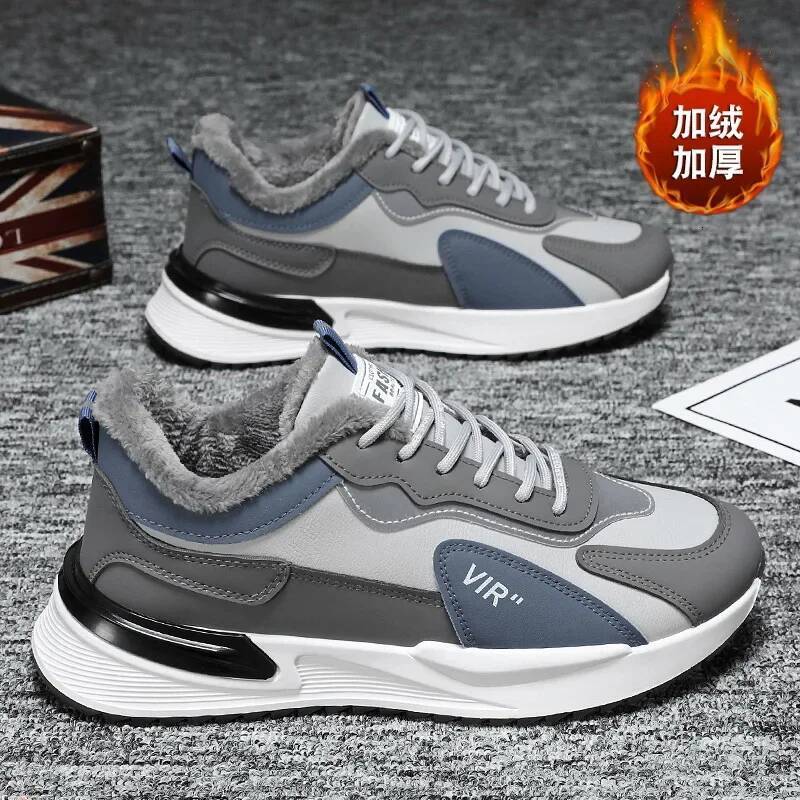 Ddmyoutdoor Men S Winter Plush Korean Trendy Warm Cotton Comfortable Anti Slip Outdoor Platform Casual Lace Up Sports Shoes Outdoor Shoes