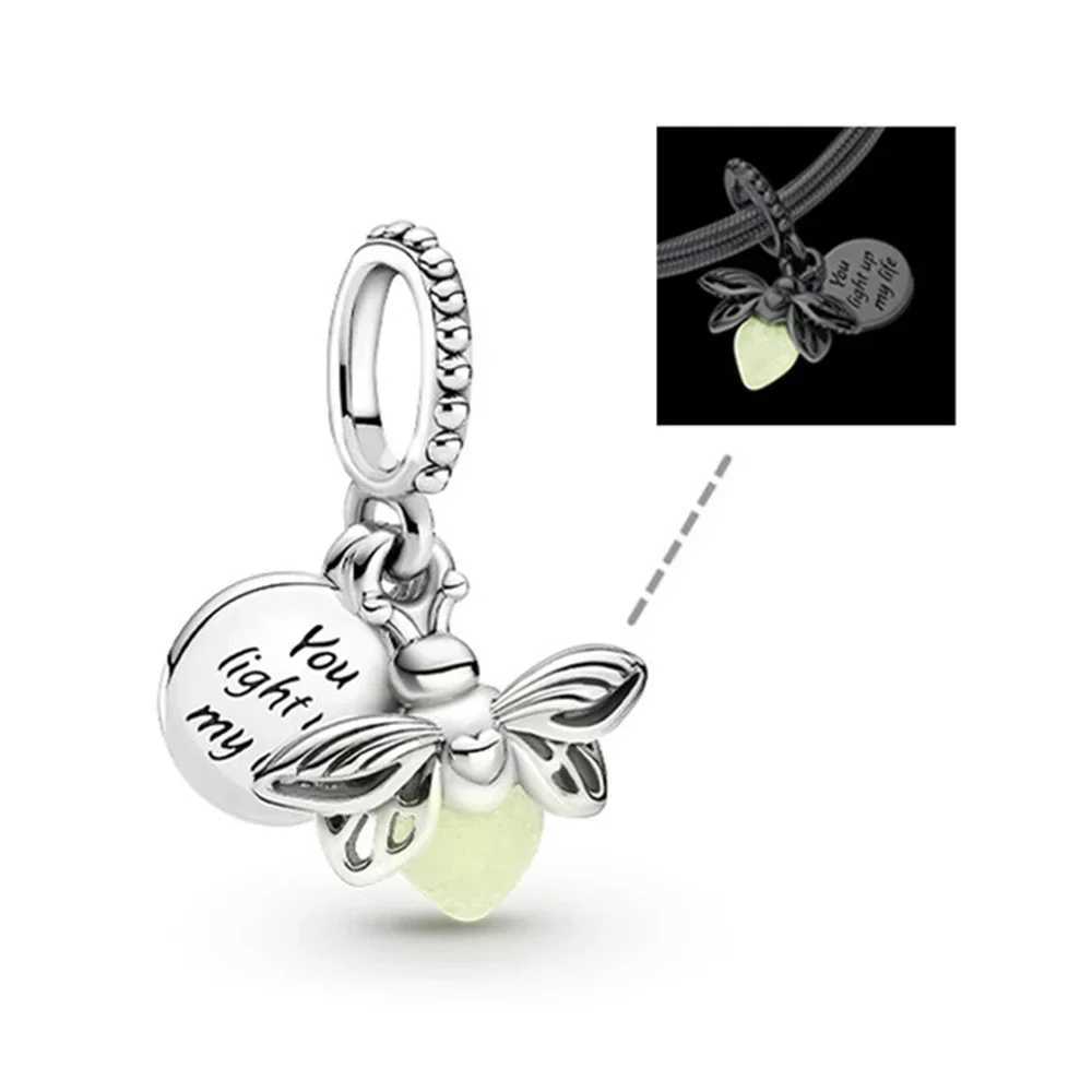 Charms Silver 925 Original Shiny Luminous Firefly Pendant Fit Womens Bracelet Necklace Diy Bead Making Jewelry GiftXJ250607