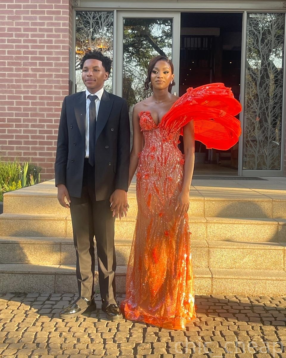 Orange Mermaid Prom Dresses 2025 Flowers Sequined Stylish Evening Formal Party Second Birthday Engagement Gowns Plus Size Dress For Special Occasions