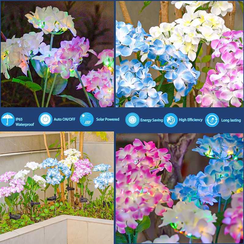 Hydrangea Flower Light LED Solar Outdoor Waterproof Landscape Light Simulation Flower Lamp for Yard Garden House Lawn Decoration XJ250606