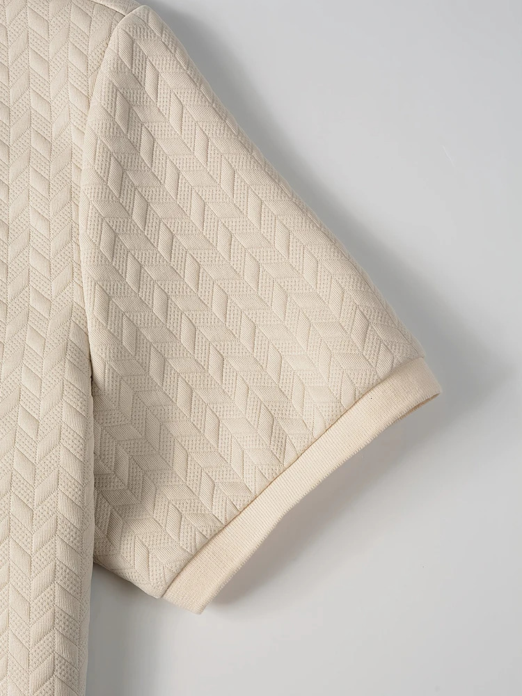 2025 Summer Daily Casual Polo Shirts Men Vintage Turn-down Collar Short Sleeve Polos Mens Trendy Jacquard Textured Polo Shirt 250605