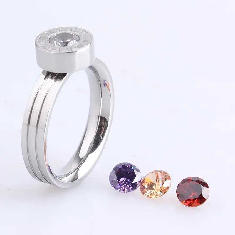wedding rings Rome number Change Four color zircon 316L Stainless Steel finger rings for women wholesale. W250606