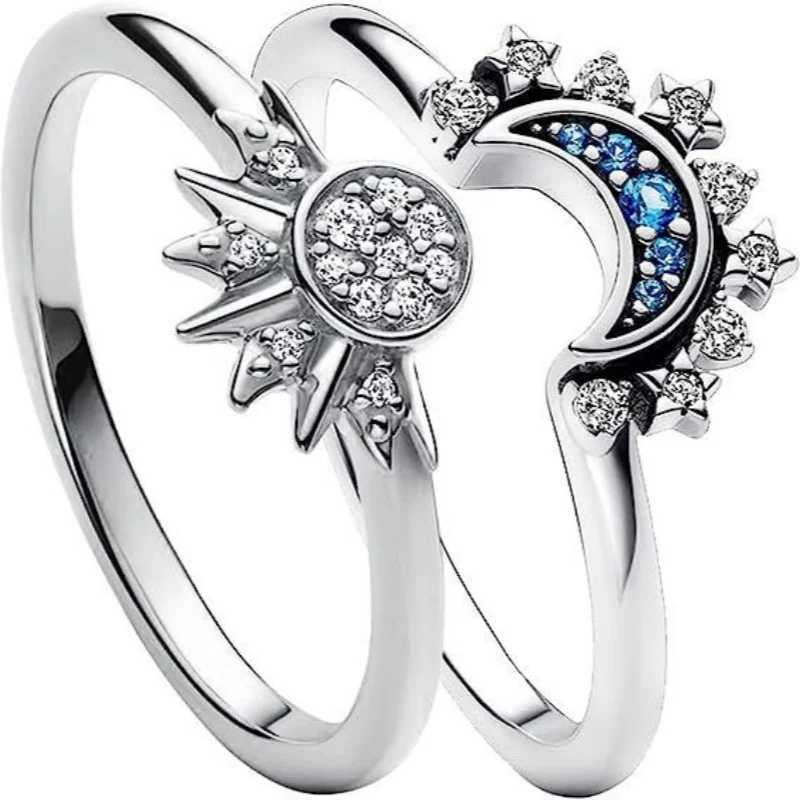 New Hot Selling Classic Shining Sun Moon Couple Ring Blue Studded With Diamonds Charming Fashion Womens Festival Gift W250606