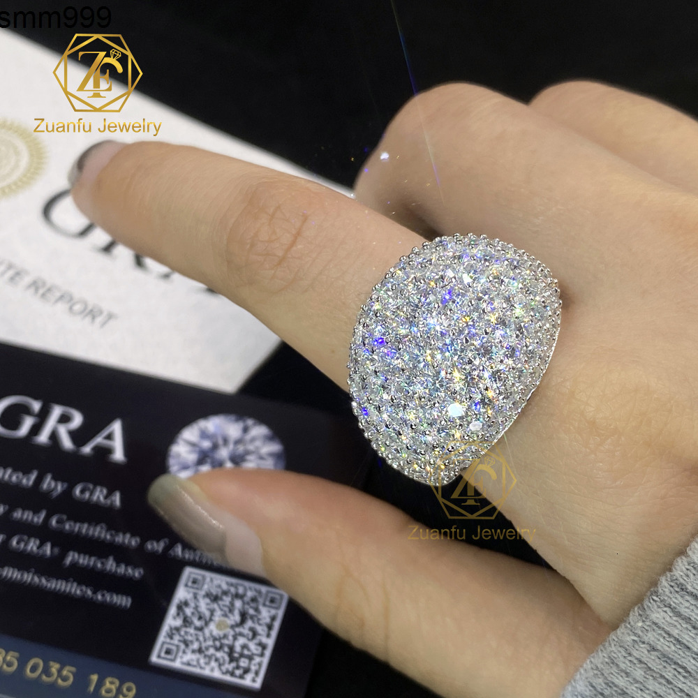 925S Hip Hop Moissanite Ring Semicircle Full Diamond Iced Out D VVS Real Mossanite 20mm Big Size Cuban Ring for Rapper