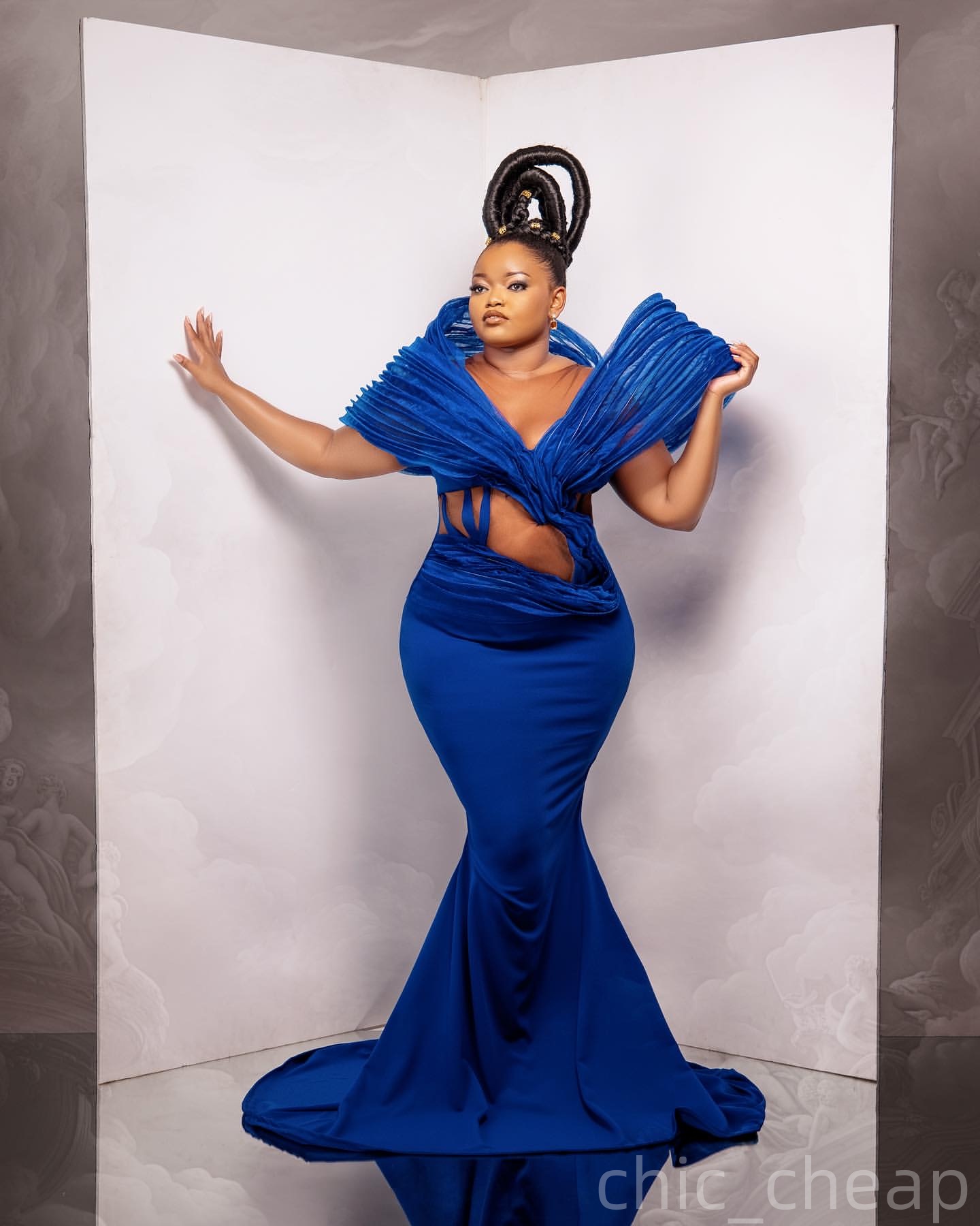 Royal Blue Mermaid Prom Dresses 2025 Satin Stylish Sheer Neck Evening Formal Party Second Birthday Engagement Gowns Plus Size Dress For Special Occasi