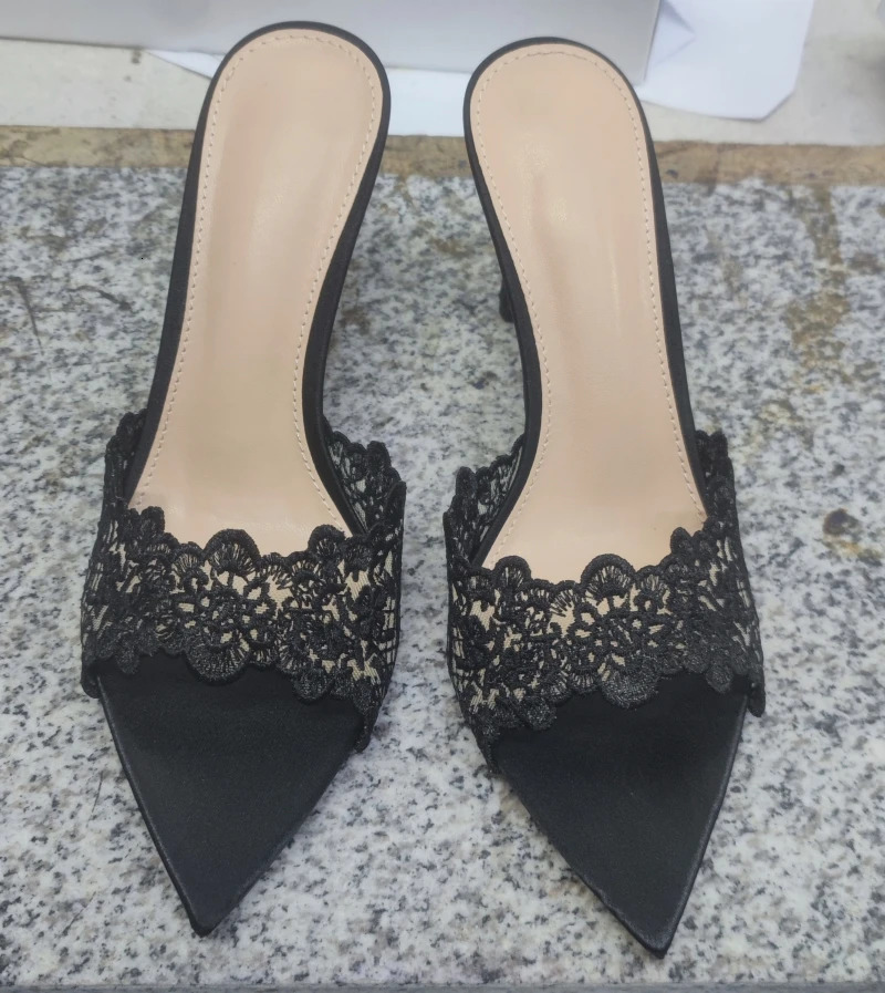 Summer Womens High-heeled Sandals Sexy and Comfortable Lace Embroidered Shoes Mules Banquet Shoes 250603