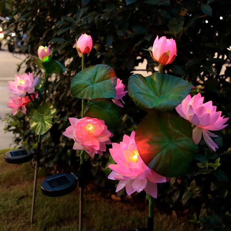 Solar Lotus Floral Garden Lights Flowers Lights Solar Powered LED Lawn Light Outdoor Garden Decor Yard Landscape Decoration XJ250606