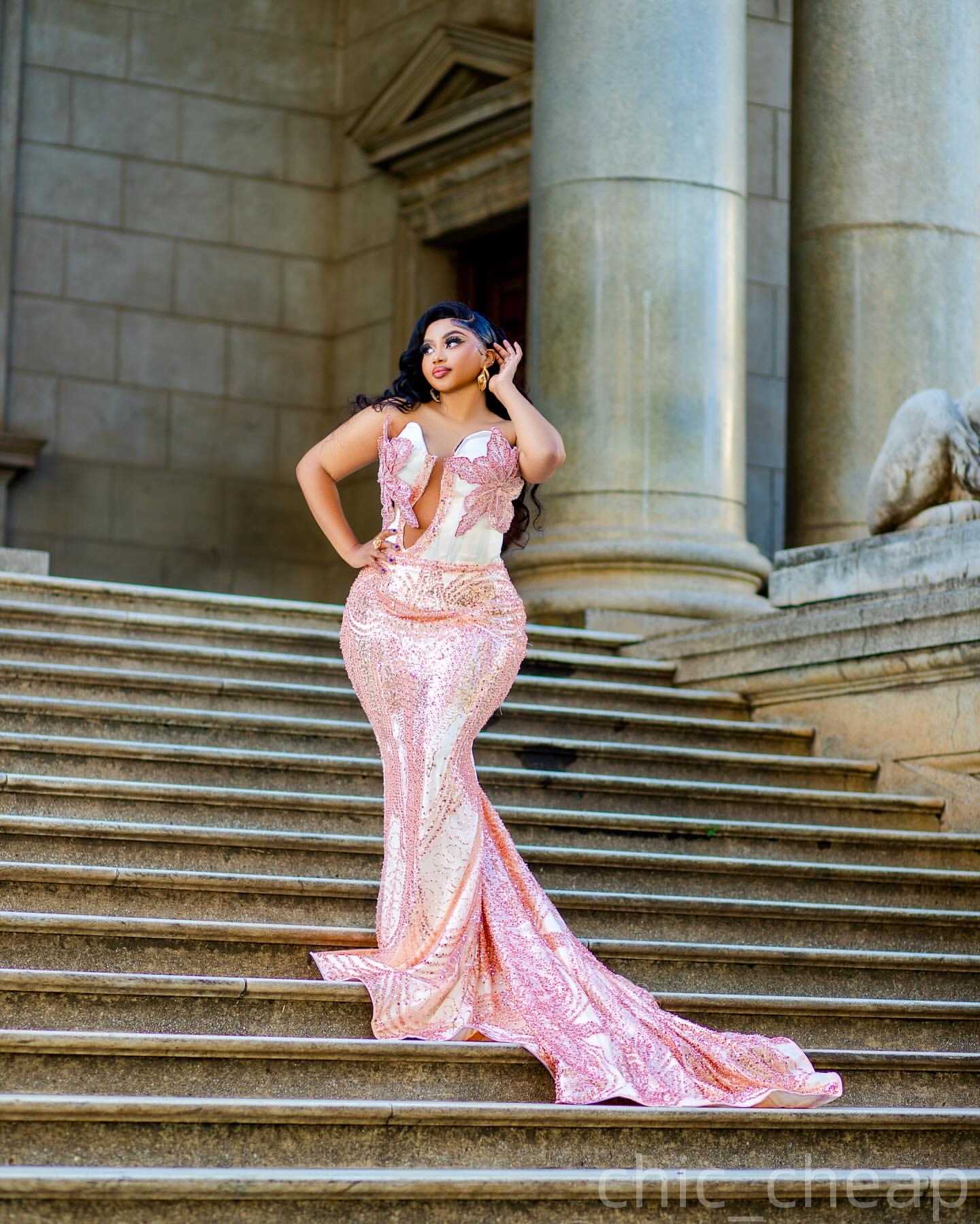 Pink Mermaid Prom Dresses 2025 Sequined Applique Sparkly Evening Formal Party Second Birthday Engagement Gowns Plus Size Dress For Special Occasions