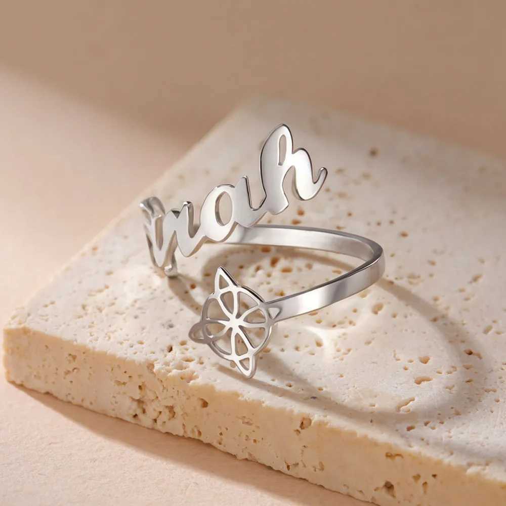 COOLTIME Customized Name Witch Knot Ring Stainless Steel Personalized Irish Couple Ring Amulet Jewelry Gift Womens Rings W250606
