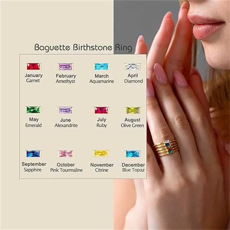 Shiny 12 Colors Birthstone Ring Stainless Steel Gold Plated Zircon Rings Zodiac Constellation For Women Jewelry Birthday Gifts W250606