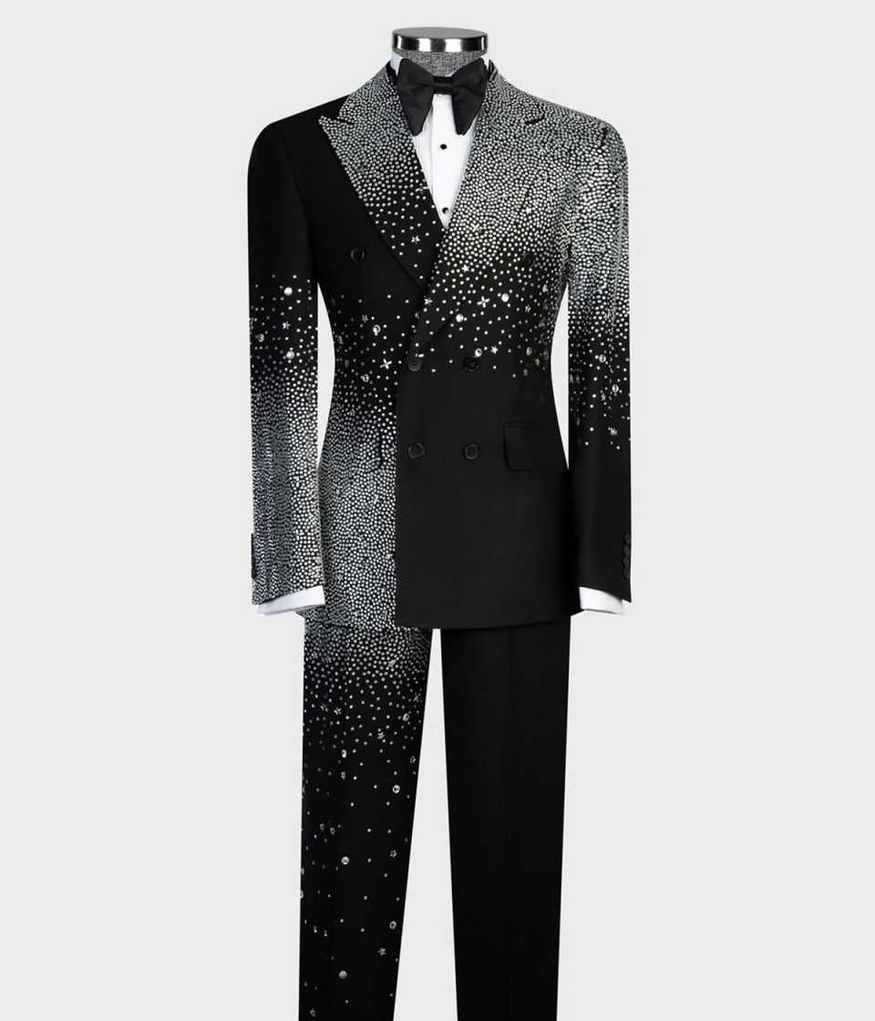 Noble Beaded Wedding Tuxedos 2 Piece Set Jacket Pants Handmade Men Suit Peaked Lapel Customized Groom Wear Party Suits