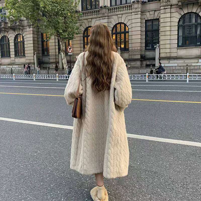Women Cardigan Thickened Long2025Spring And Autumn V-neck Jacket Female Loose Simple Leisure With Buttons Faux Fur Mink Coat
