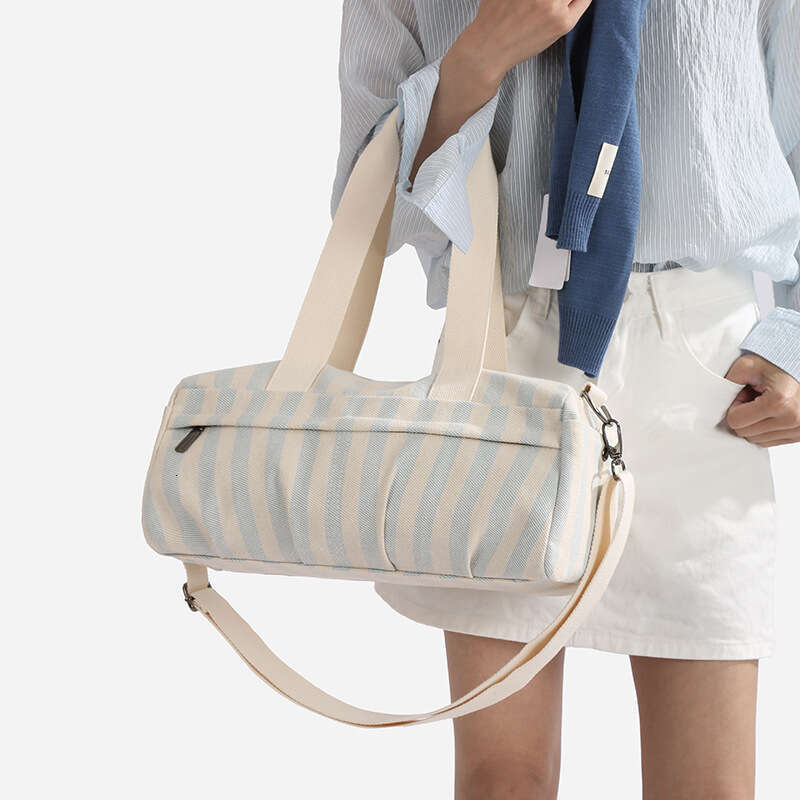 Commuting Large Capacity New Trendy Striped Canvas Fashionable Shoulder Crossbody Handheld Tote Bag for Women