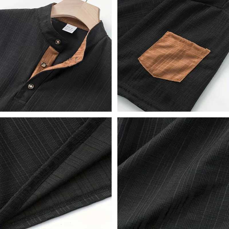 Mens Summer Fashion Short Sleeve T-shirt Mens Business Casual Henley Shirt Breathable Solid Color Stand-up Collar Top W250607