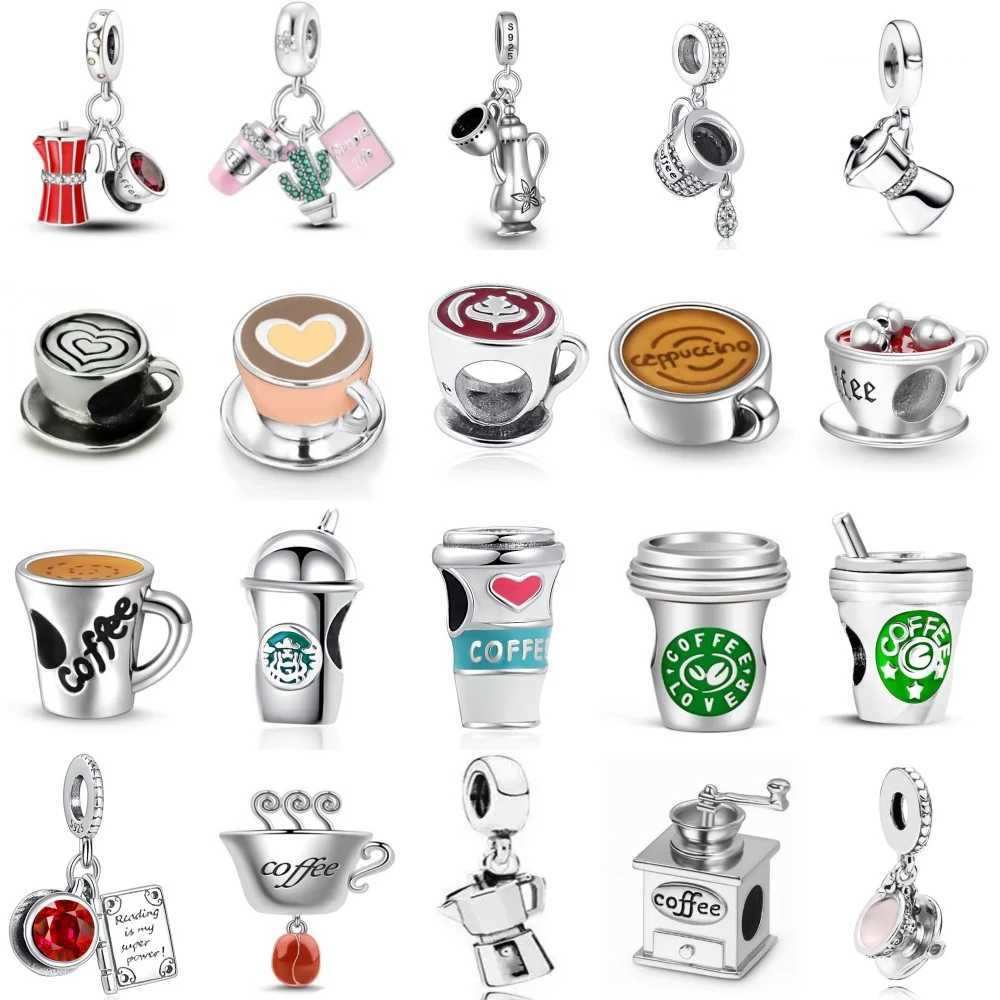 Fine Coffee cup Charm Bead Amulet 925 Sterling Silver plated Fit Original Bracelet Accessories Women DIY coffee pot Pendant Gift XJ250607