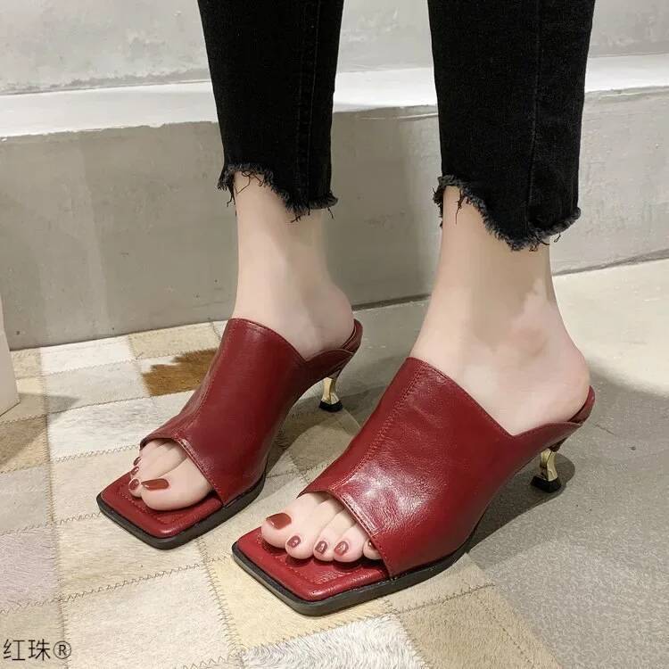 Ddmyoutdoor Fashion Women Slipper Square Toe Outdoor Summer Sandals Slippers Ladies Elegant High Heel Dress Slides Shoesjki Beach Shoes outdoor shoes