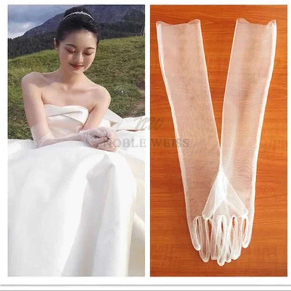 Long Tulle Bridal Dress Gloves Simple Five Finger One Pair Bride Glove See Through Wedding Gloves Customized 250603