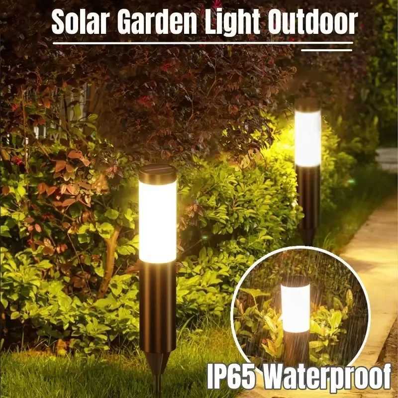 Stainless Steel Solar Lawn Lamp Outdoor Cylindrical Long Cylindrical Long Cylindrical Lamp Garden Courtyard Plug-in Landscape W250607