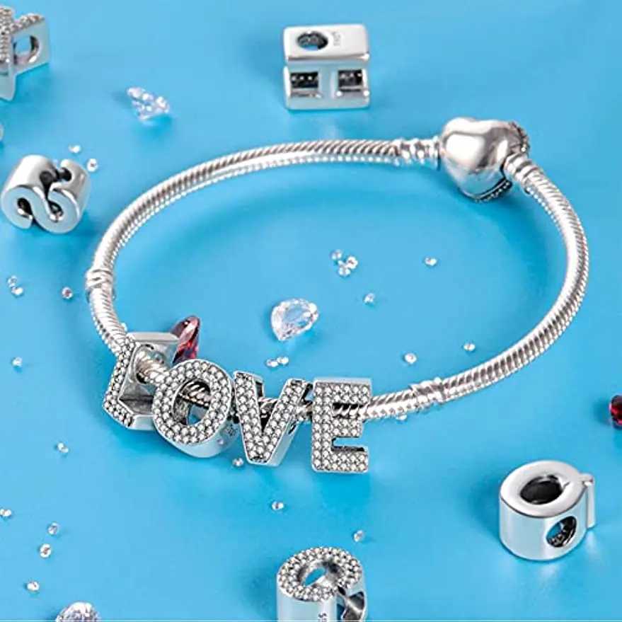 Alphabet Charms Fit Charm Bracelets Necklace 925 Sterling Silver Letter A-Z Beads DIY Jewelry for Women Girls FriendXJ250607