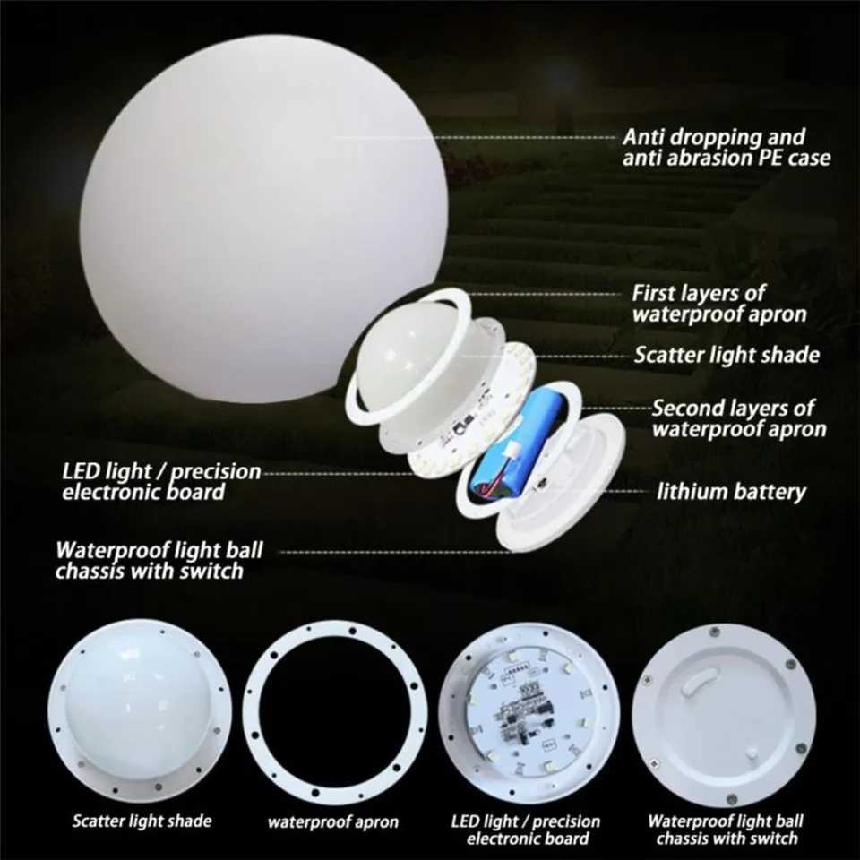 Waterproof LED Garden Ball Light Rechargeable Landscape Lighting Lawn Lamps for Outdoor Party Wedding Bar Garden W250607