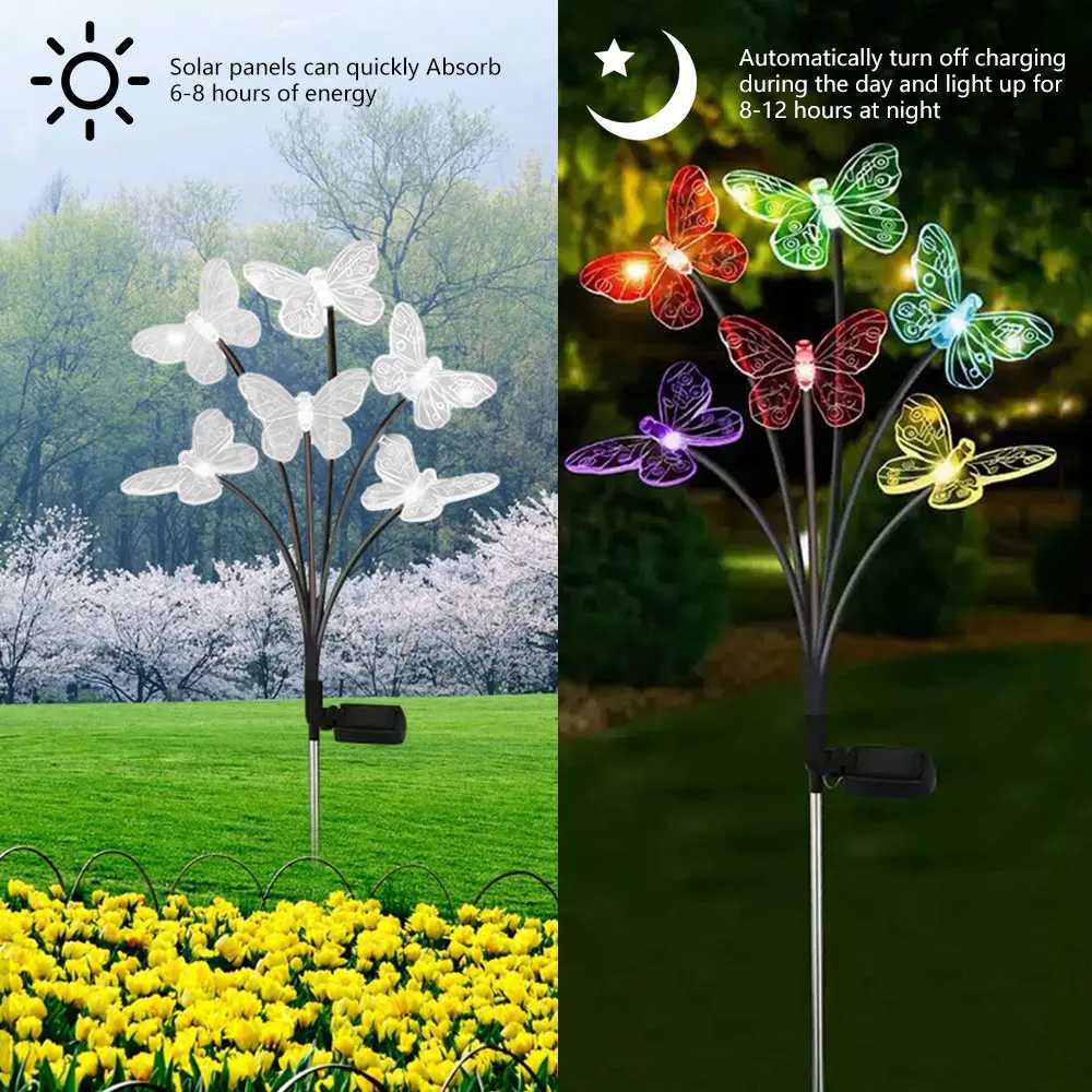 Solar LED Lights Outdoor Waterproof Garden Butterfly Sunlight LED Lamp Landscape Lawn Light Home Decor Lamp 6/8/10 Heads LightingXJ250606