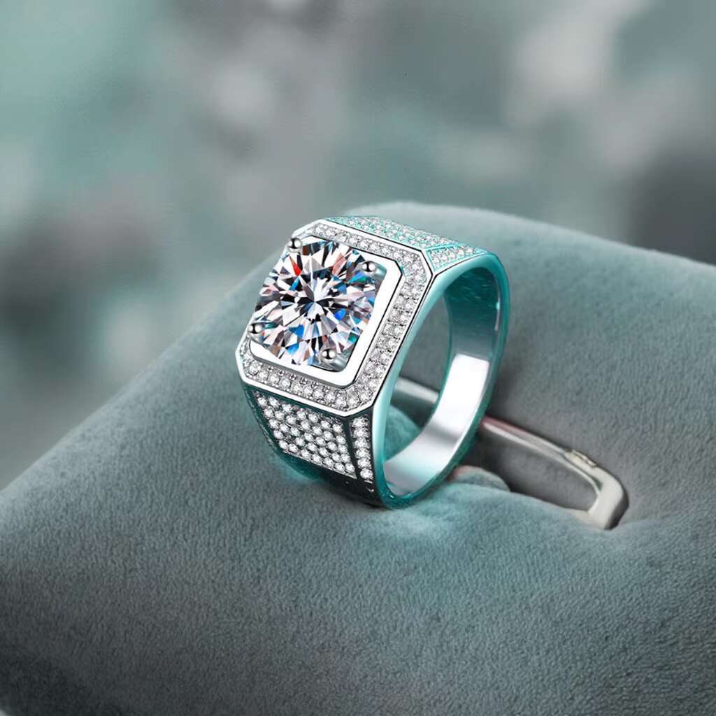 925 Sterling Silver Classic Overbearing Mosan Diamond Male Ring Fashion Star 5 Ct Wide Diamond Ring Manufacturers Wholesale
