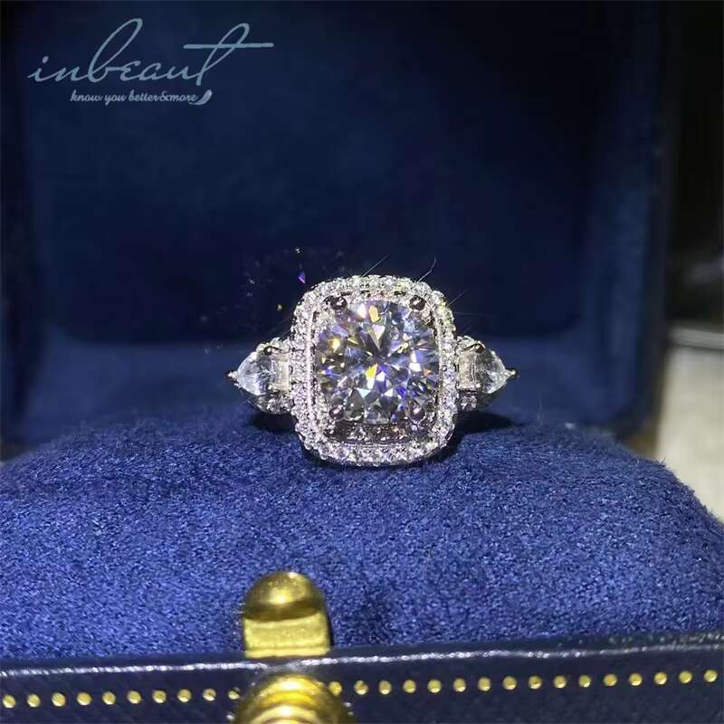 Silver 925 Original 2 Ct Diamond Test Past Round Excellent Cut D Color Moissanite Ring Gemstone Wedding Jewelry for Women