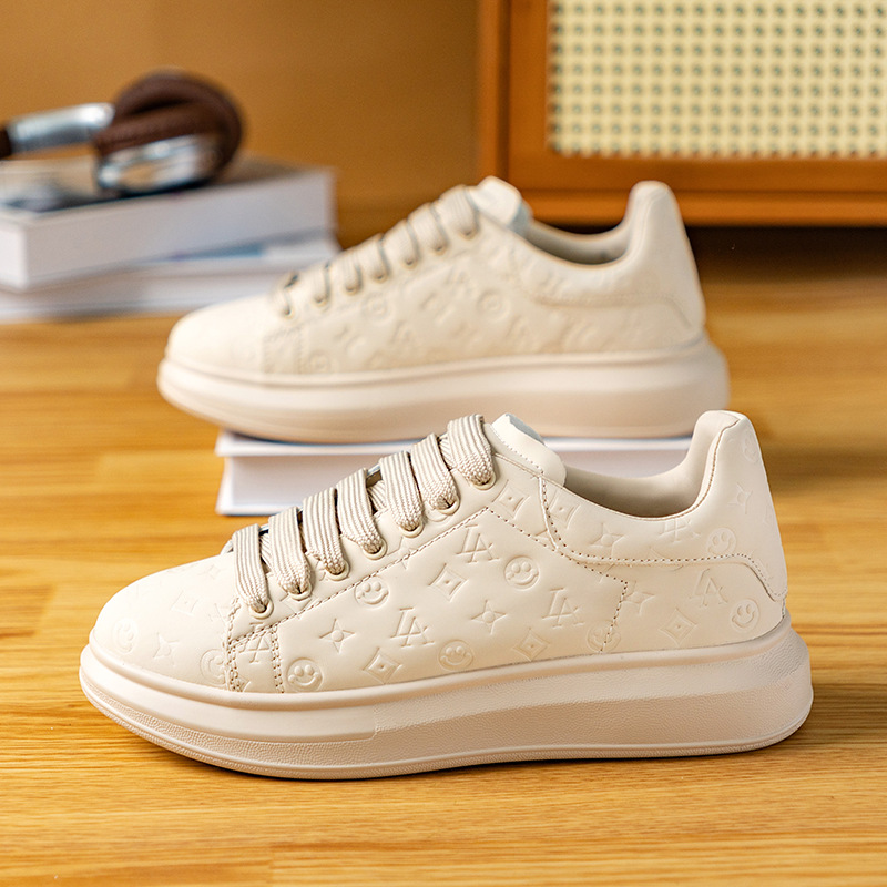 Print fashion couples small white shoes men's fashion shoes thick soles increase high and low upper plate shoes students light sports shoes