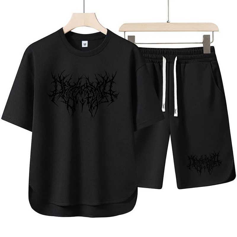 2025 Mens Two-piece Quick Drying Round Neck T-shirt and Drawstring Shorts Casual Comfortable Fashionable New Sportswear W250609
