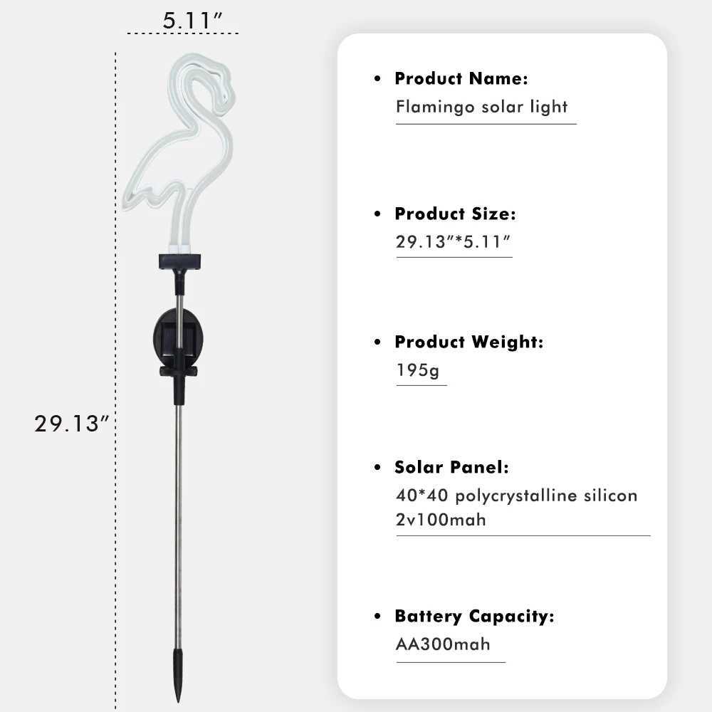 Solar Neon Flamingo Lights Landscape Garden Decoration Outdoor Waterproof Yard Lamp Lawn Terrace Light Patio Walkway Light W250607