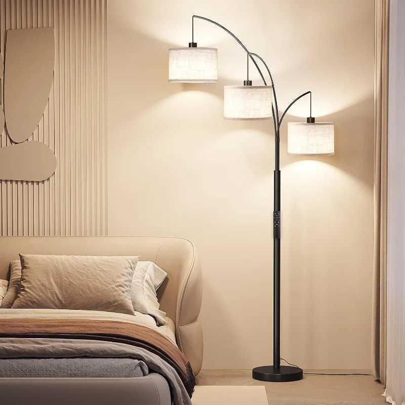 3 Lights Floor Lamp with Remote Control and 3 Stepless Dimmable Bulbs 78 Tall Standing Lamp with Hanging Drum Shade W250607